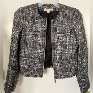 Michael Kors Bkack Gray Tweed Wool Blend Jacket Size 6